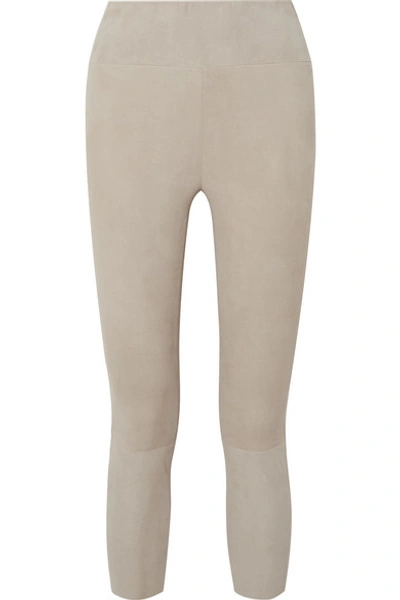 Sprwmn Cropped Suede Leggings In Beige