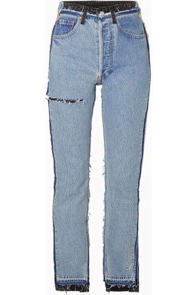 Vetements Reworked Distressed High-rise Slim-leg Jeans In Indigo