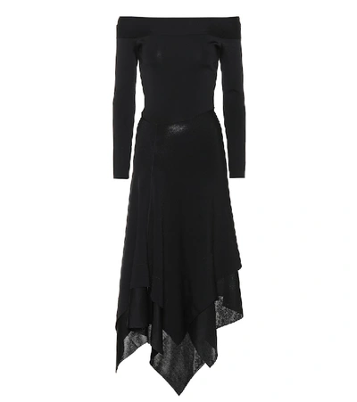 Victoria Beckham Off-the-shoulder Asymmetric Stretch-knit Midi Dress In Black