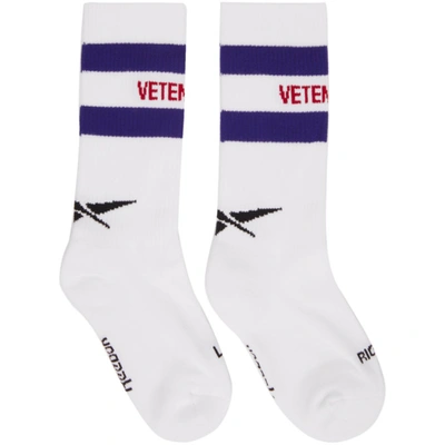 Vetements X Reebok Logo Striped Cotton-blend Socks In White/blue