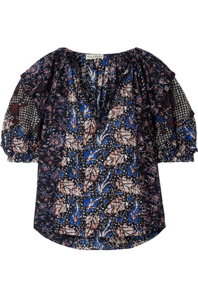 Ulla Johnson Arusi Printed Cotton And Silk-blend Blouse In Blue