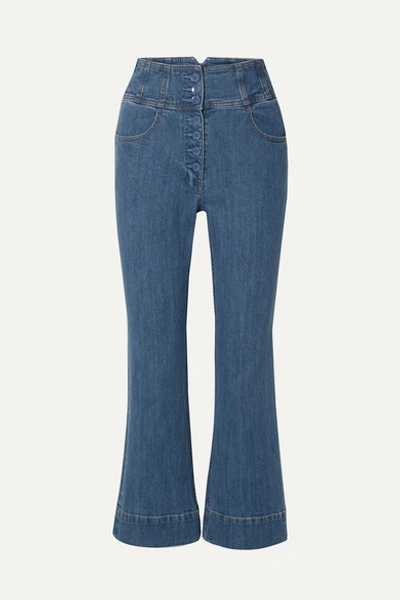 Ulla Johnson Ellis Cropped High-rise Flared Jeans In Mid Wash