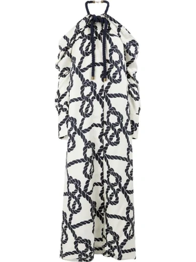 Monse Rope-trimmed Printed Silk-twill Halterneck Gown In Ivory