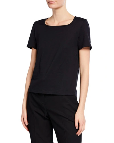 The Row Jackie Short-sleeve Cotton-cashmere Top In Black