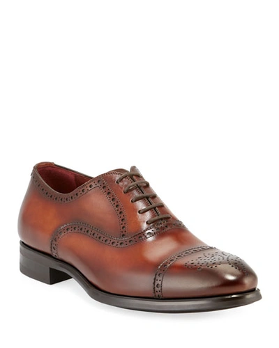 Neiman Marcus Men's Madison Leather Brogue Oxfords In Brown