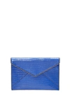 Rebecca Minkoff Leo Croc Embossed Leather Envelope Clutch In Bright Blue