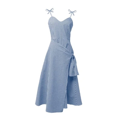Tomcsanyi Erd Blue & White Overlap Skirt Midi Dress