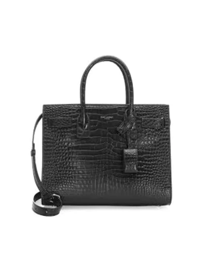 Saint Laurent Women's Baby Sac De Jour Croc-embossed Leather Satchel In Black