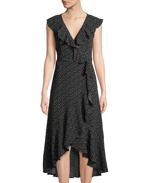 max studio ruffle wrap midi dress