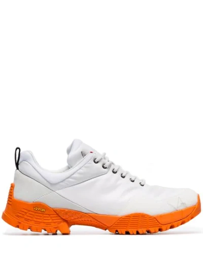 Roa White Oblique Contrast Sole Low-top Leather Sneakers In White / Orange