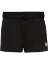 Prada Logo-patch Belted Technical-jersey Shorts In Black