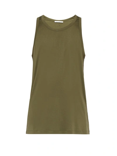 Helmut Lang Monogram-embroidered Silk-jersey Tank Top In Green