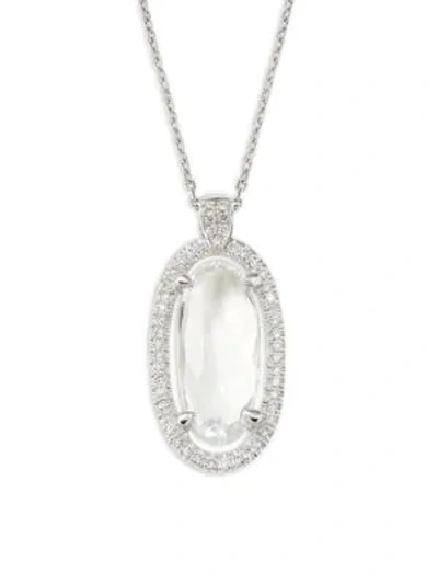 Suzanne Kalan 18k White Gold Topaz & Diamond Oval Pendant Necklace