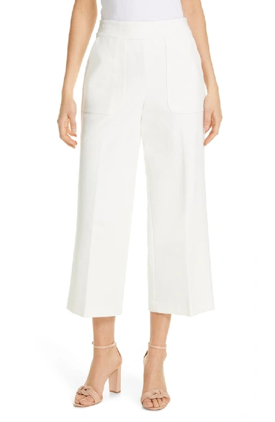 Kate Spade Twill Stretch-cotton Cropped Flare Pants In French Cream
