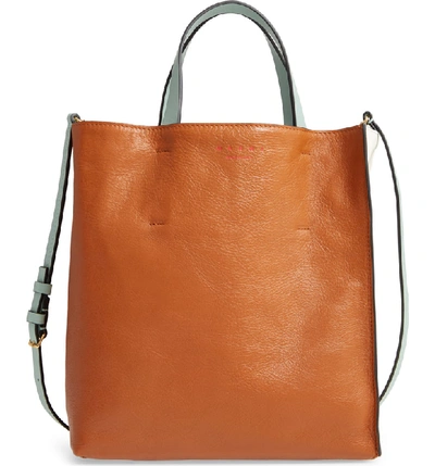 Marni Museo Small Colorblock Leather Tote In Cinnamon/ Limestone/ Mint