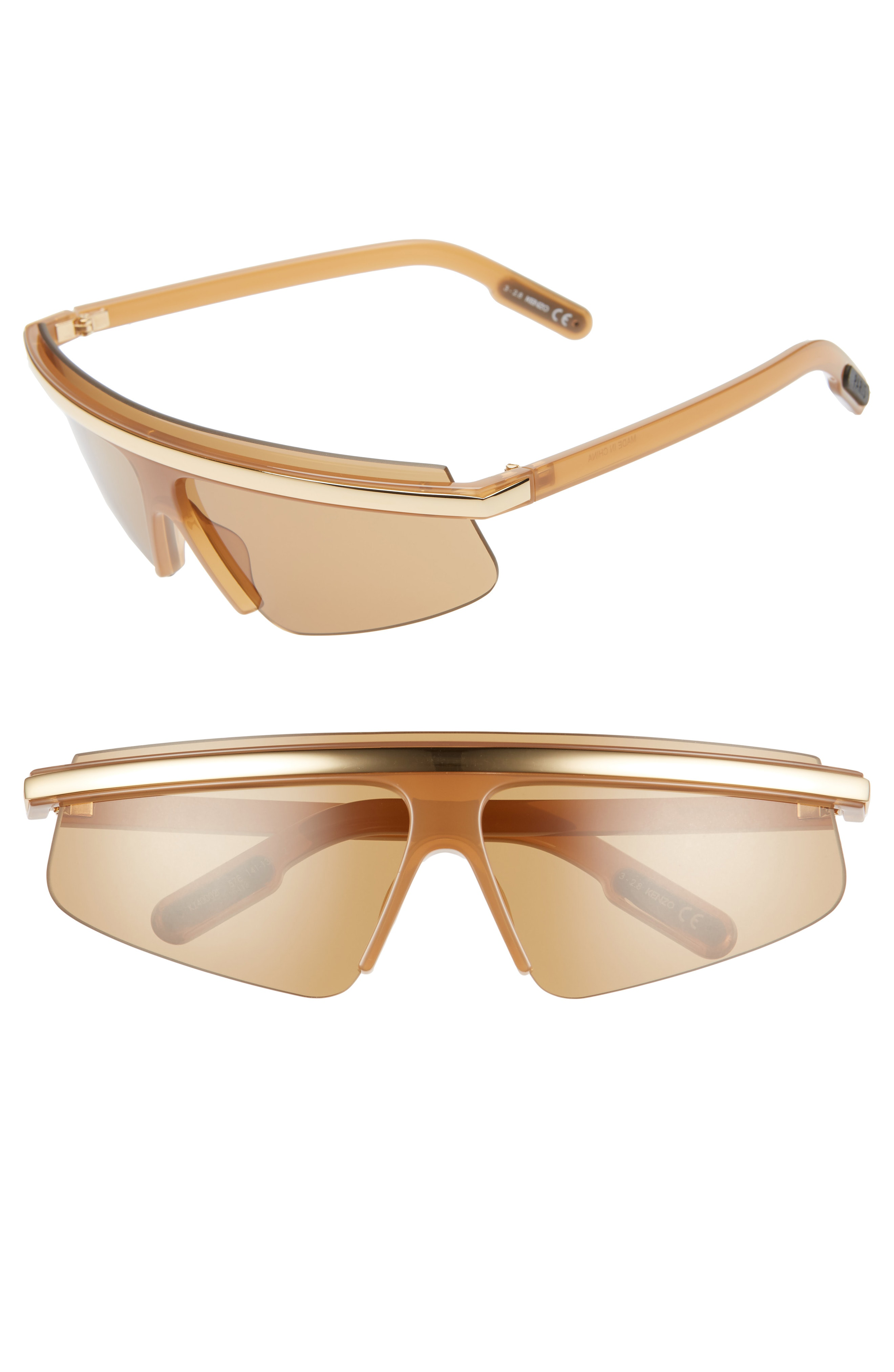 Kenzo 57mm International Fit Shield Sunglasses Shiny Black/ Gold