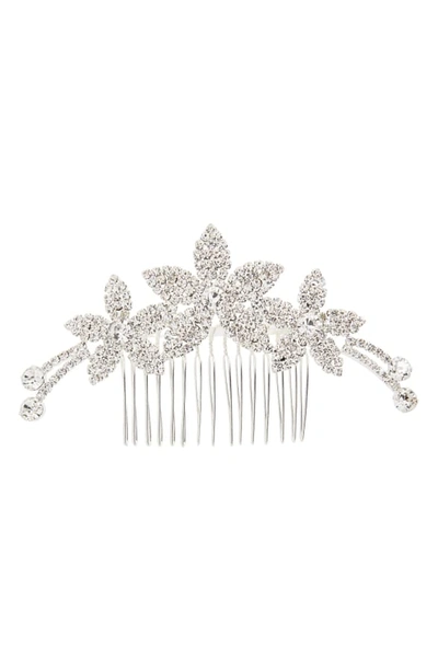 L Erickson Gallica Crystal Floral Hair Comb In Crystal/ Silver