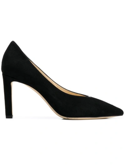 Jimmy Choo Baker 85 Black Suede Pointed Toe Pumps With Plexi Insert