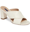 Stuart Weitzman Galene Patent Crisscross Slide Sandals In Cream Caviar Patent