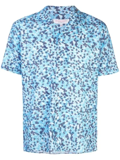 Orlebar Brown Travis Ninfea Printed Cotton-linen Blend Shirt In Blue