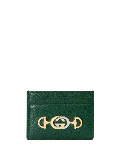 Gucci Zumi Grainy Leather Card Case In Green