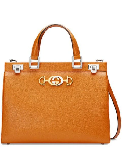 Gucci Zumi Grainy Leather Medium Top Handle Bag In Orange
