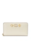Gucci Zumi Grainy Leather Zip Around Wallet In White