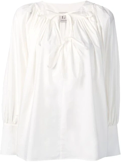 L'autre Chose Tie Neck Georgette Blouse In White