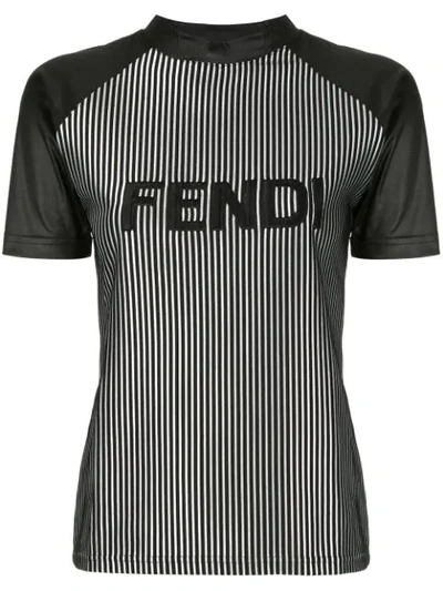 Pre-owned Fendi Striped Logo T-shirt In Black