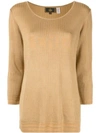 Pre-owned Fendi 1990s Ribbed-knit Logo Jumper In Yellow