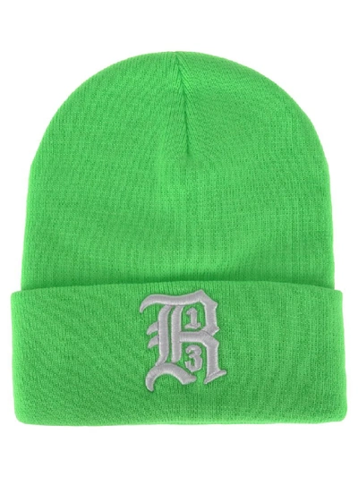 R13 Embroidered Logo Beanie In Green Acid