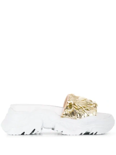 N°21 N21 | Billy Exaggerated Sole Sequined Slides In Gold Paillettes And White Calfskin In Goldwhite