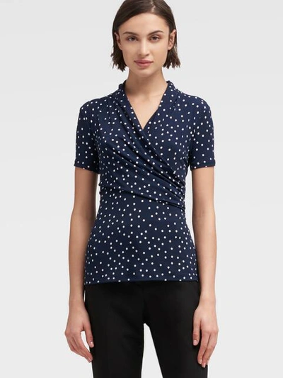 Donna Karan Dkny Women's Polka-dot Side-ruched Top - In Navy