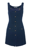 Alessandra Rich Sleeveless Tweed Mini Dress In Navy