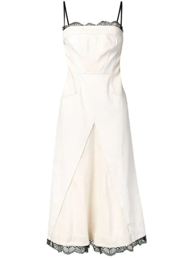 Alexander Mcqueen Scalloped Lace Denim Dress In Neutrals