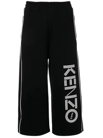 Kenzo Cropped Printed French Cotton-terry Track Pants In Black