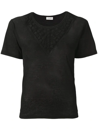 Saint Laurent Star Embroidered T-shirt In 1000  Black