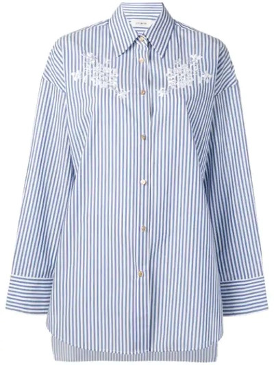 Coach Oversized Floral Embroidery Shirt In Blue