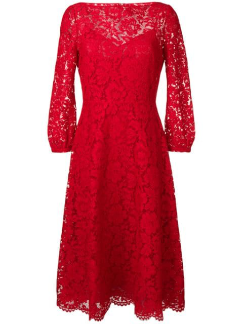 Valentino Lace A-line Midi Dress In Red | ModeSens
