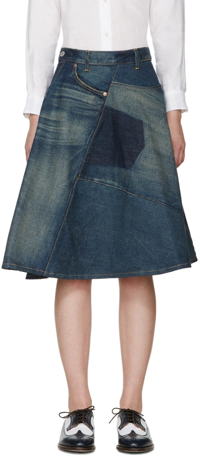 Junya Watanabe Indigo Denim Patchwork Skirt | ModeSens