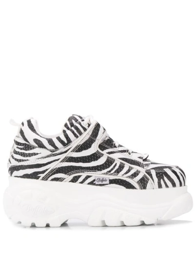 Buffalo Low White And Black Leather Zebra Platform Sneakers