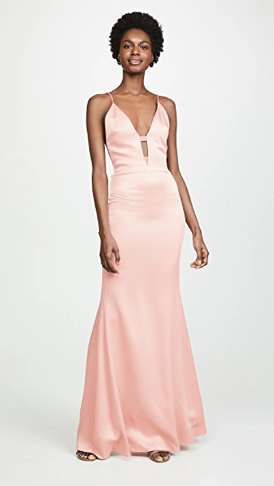 Cushnie Plunging Sleeveless Gown In Pink Sand
