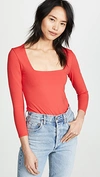 Free People 3/4 Sleeve Square Eyes Thong Bodysuit In Red