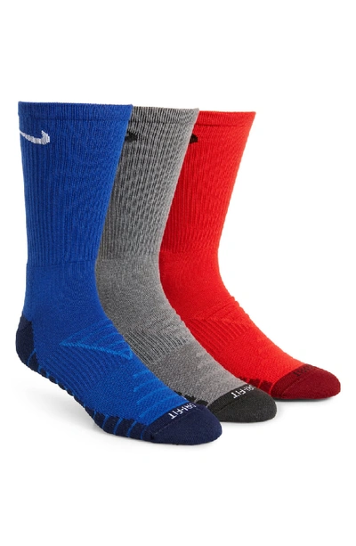 Nike Everyday Max Cushion 3-pack Crew Socks In Red/ Grey/ Blue