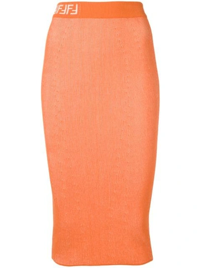 Fendi Knitted Pencil Skirt - 橘色 In Orange