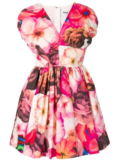 Msgm Printed A-line Dress In Pink