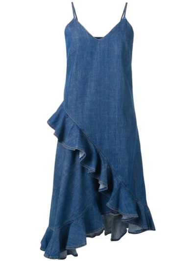Kenzo Frilled Denim Dress In Blue