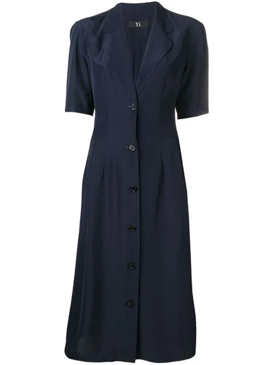 Pre-owned Yohji Yamamoto Vintage Pleated Midi Dress In Blue