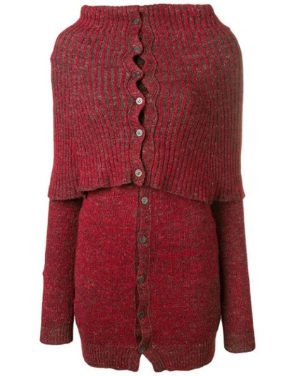 Pre-owned Yohji Yamamoto Vintage Ribbed High Neck Cardigan In Red