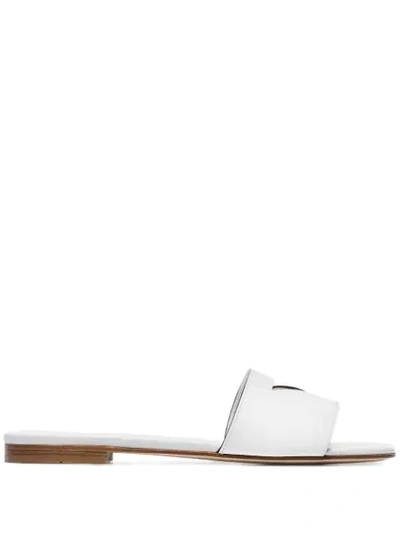 Prada Embossed Cutout Detail Slides In White